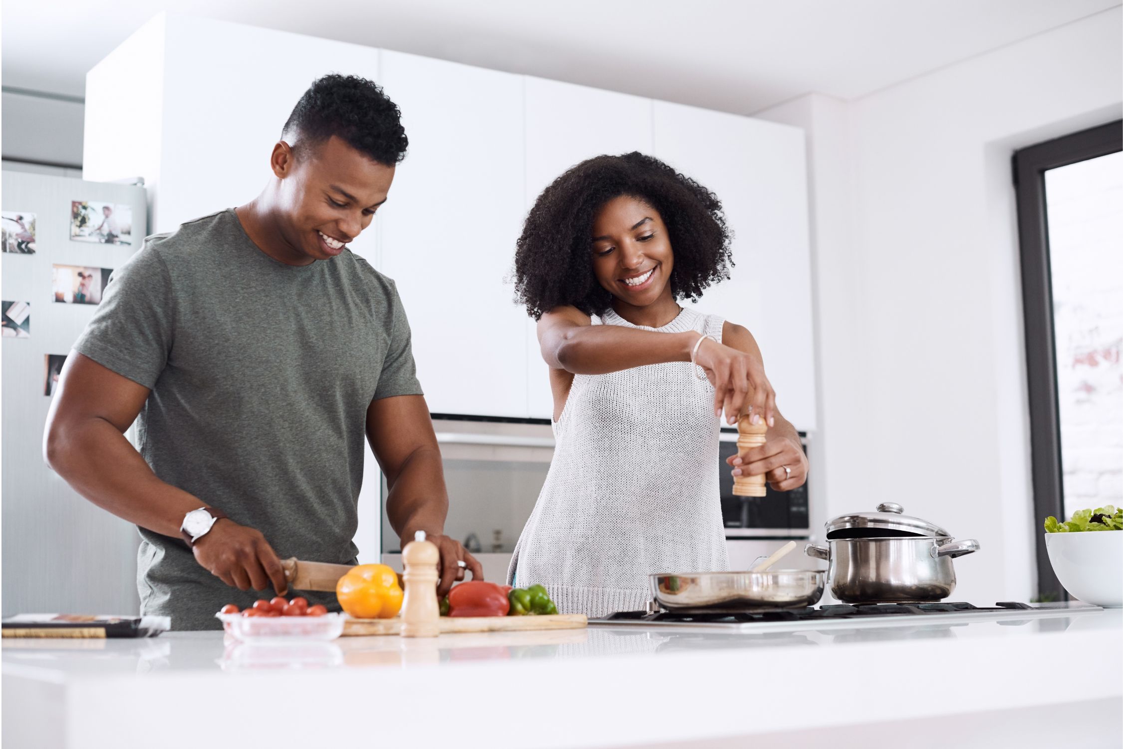 Couple cooking together as a way to connect during the day